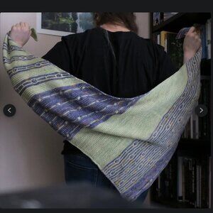 NEW Hand Knit Merino Wool + Bamboo Shawl Wrap Scarf Stripes Lavender NWOT